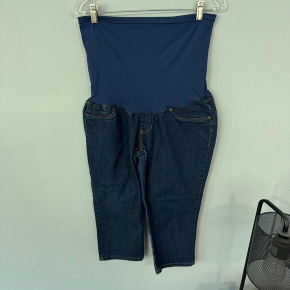 Blue Spice Maternity Jean Capris w/ Belly Band Women's Size Large Faux Pockets - Picture 1 of 6